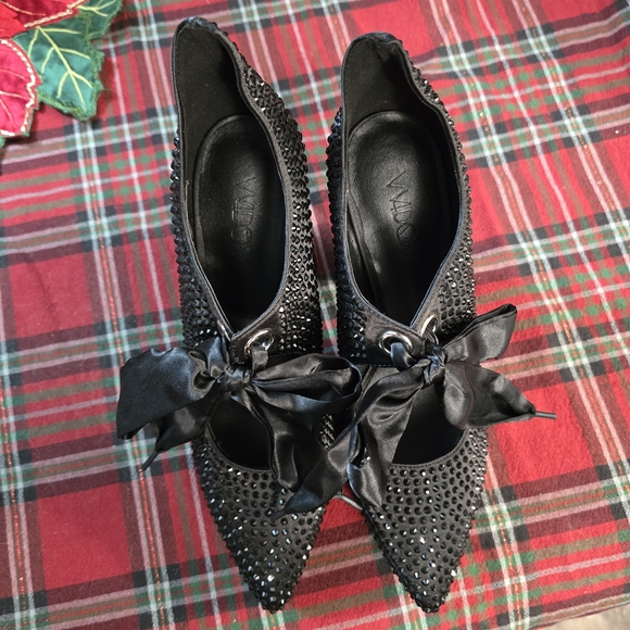 Dolls Kill Black Studded Heels with Satin Bow - Picture 5 of 7